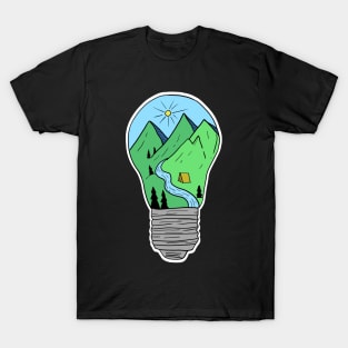 Mountains in a lightbulb creative handdrawn Gift T-Shirt